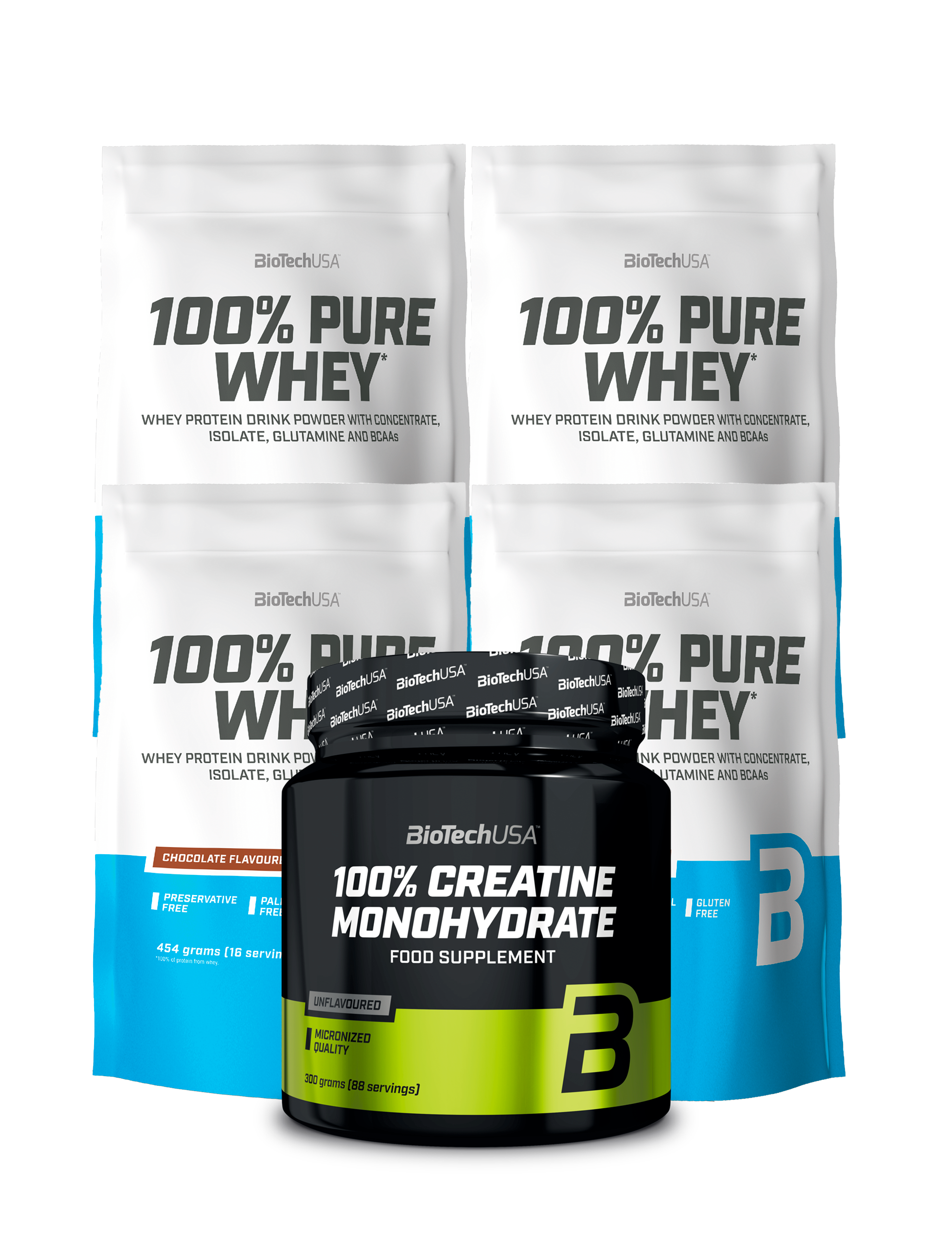 100% Pure Whey Protein (4x454g) + 100% Creatine Monohydrate