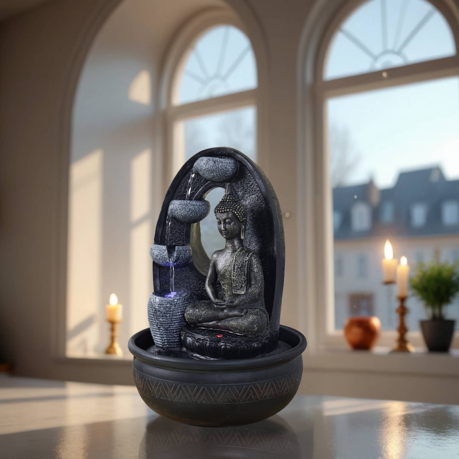 Harmonie Buddha Fontæne med LED