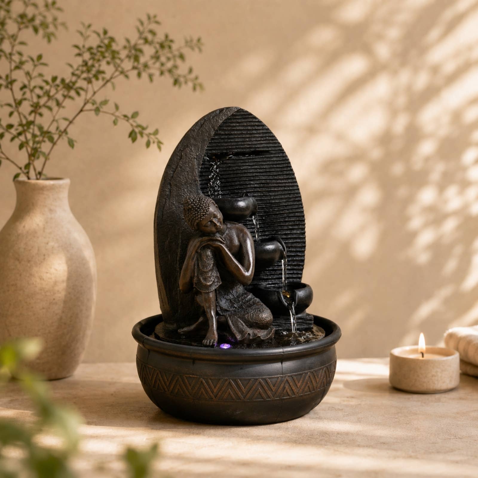 Grace Buddha Fontæne med LED