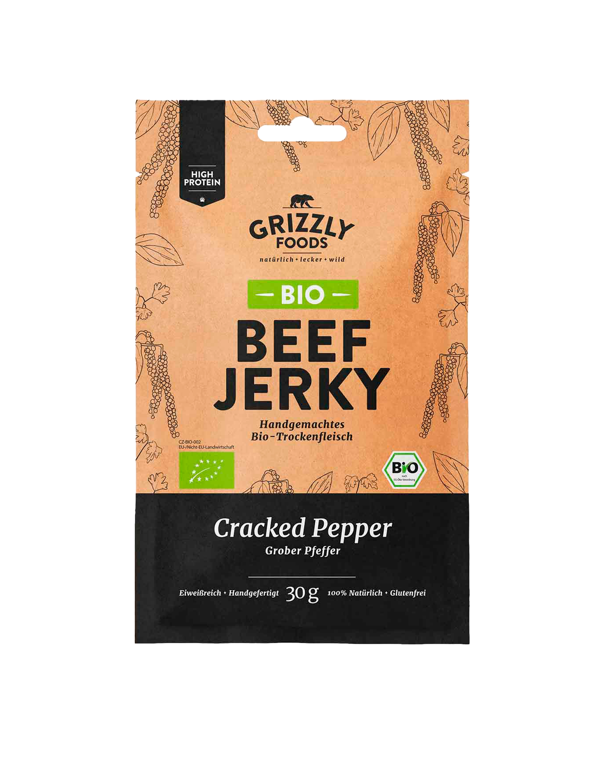 Økologisk Beef Jerky Knust Peber (30g)