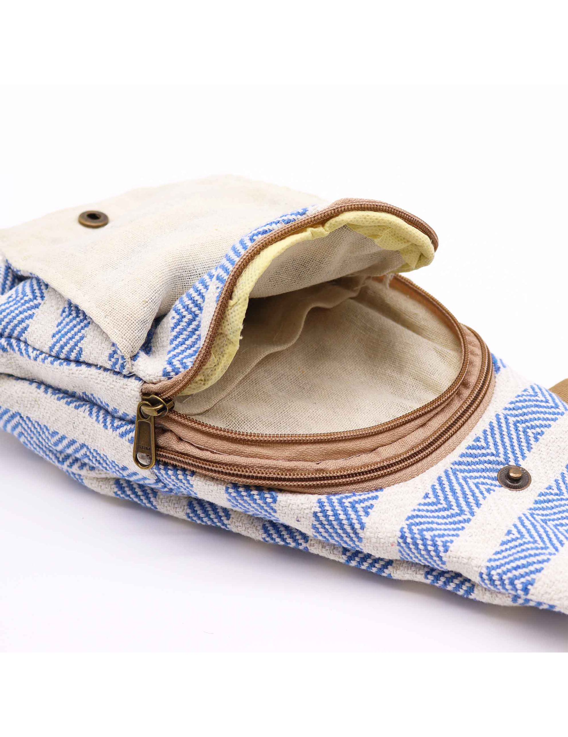 Crossbody taske i bomuld- Blå & Hvid