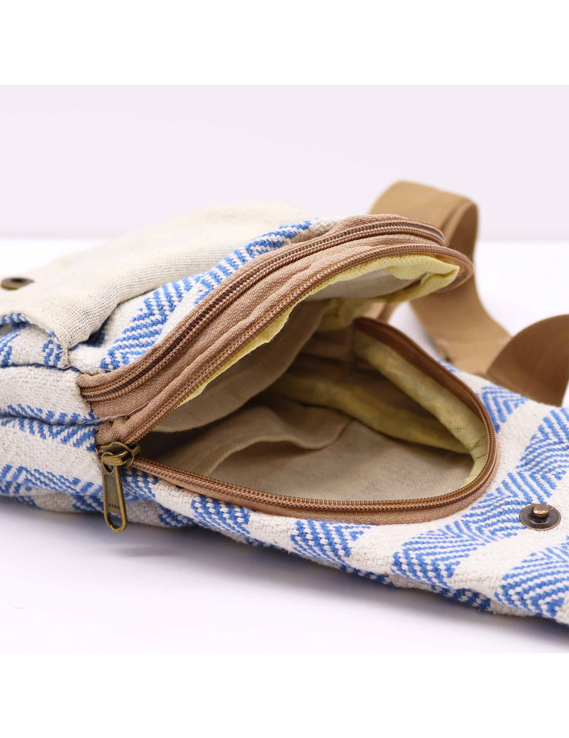 Crossbody taske i bomuld- Blå & Hvid