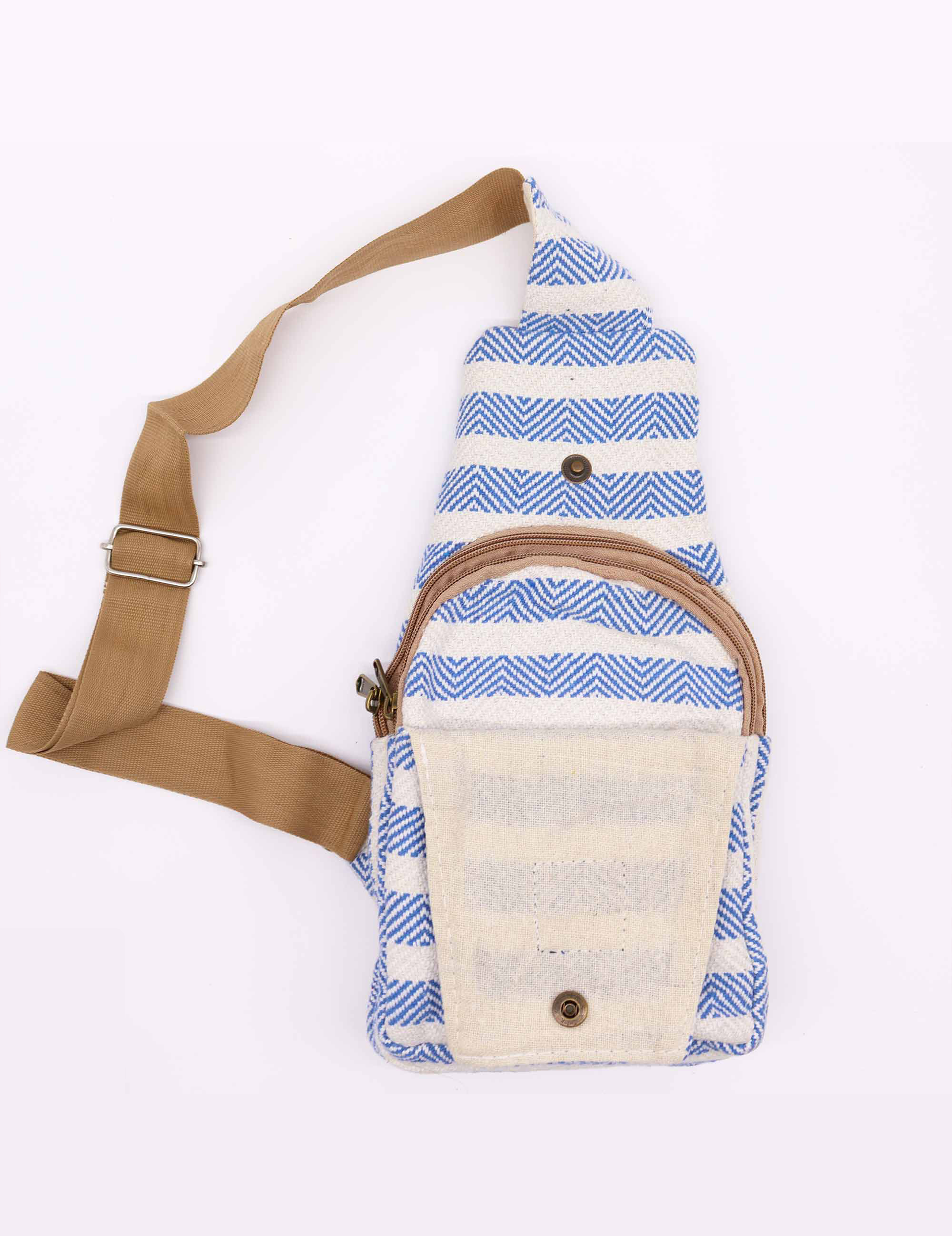 Crossbody taske i bomuld- Blå & Hvid