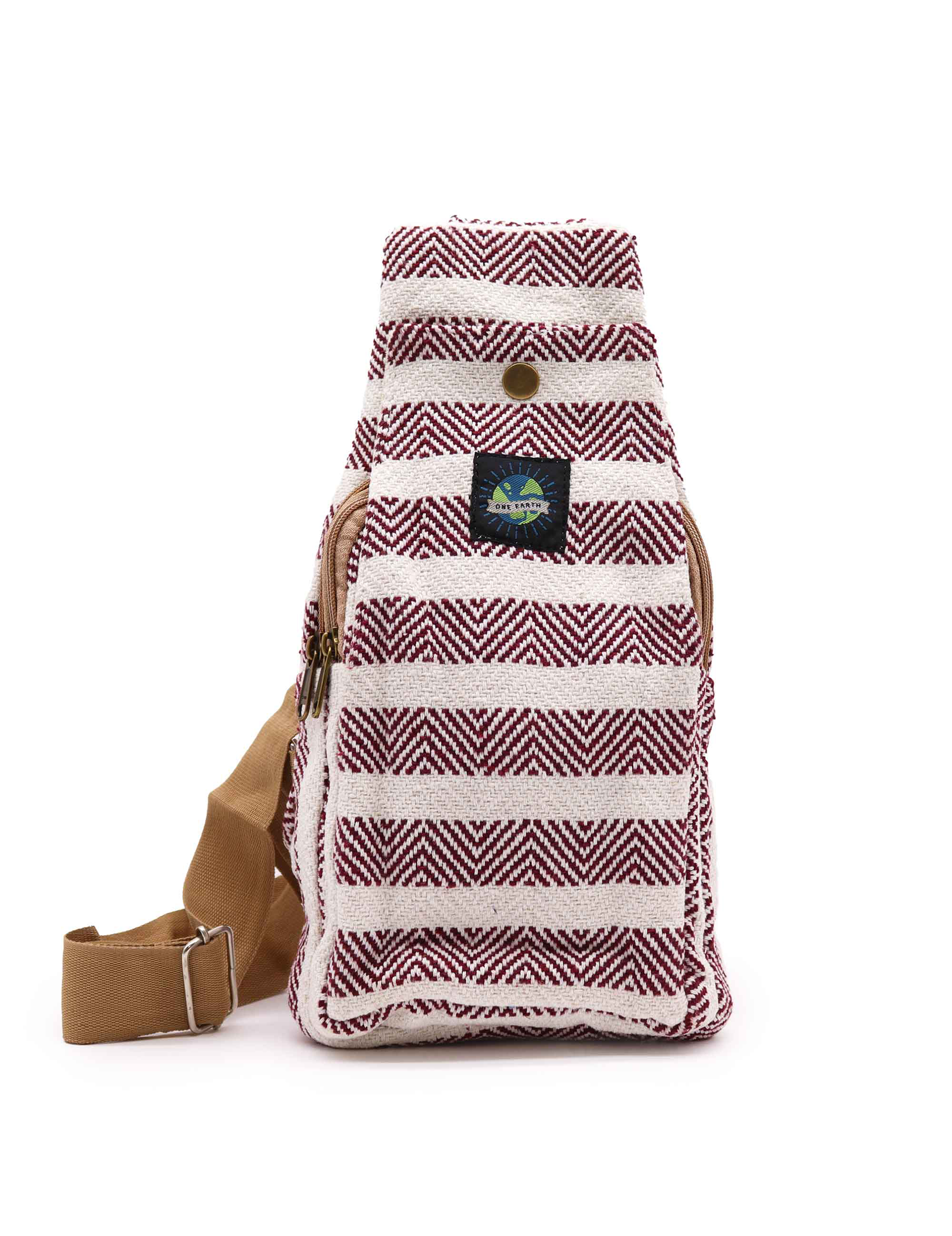 Crossbody taske i bomuld- Bordeaux & Hvid
