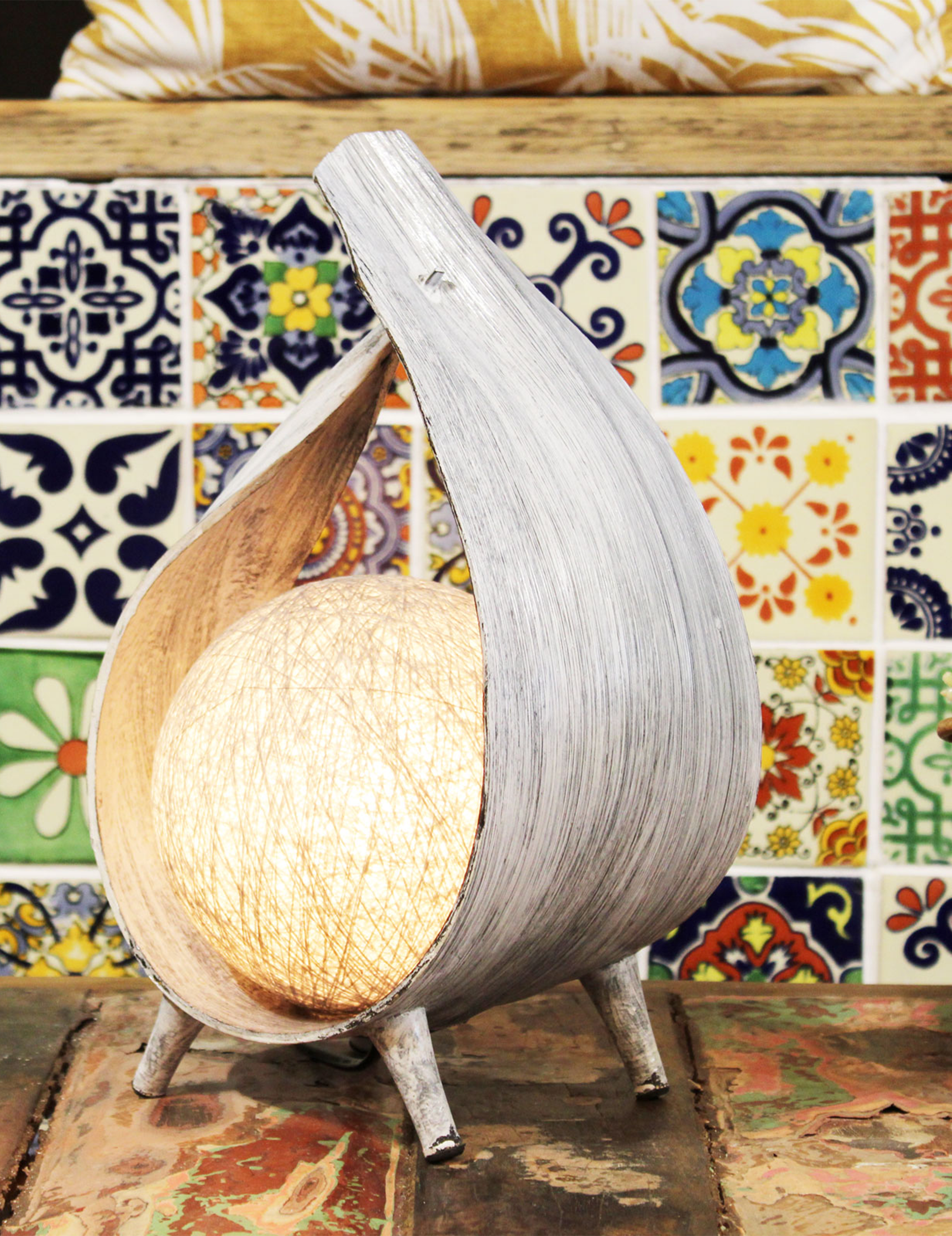 Natural Coconut Lamp - Greywash Wrapover