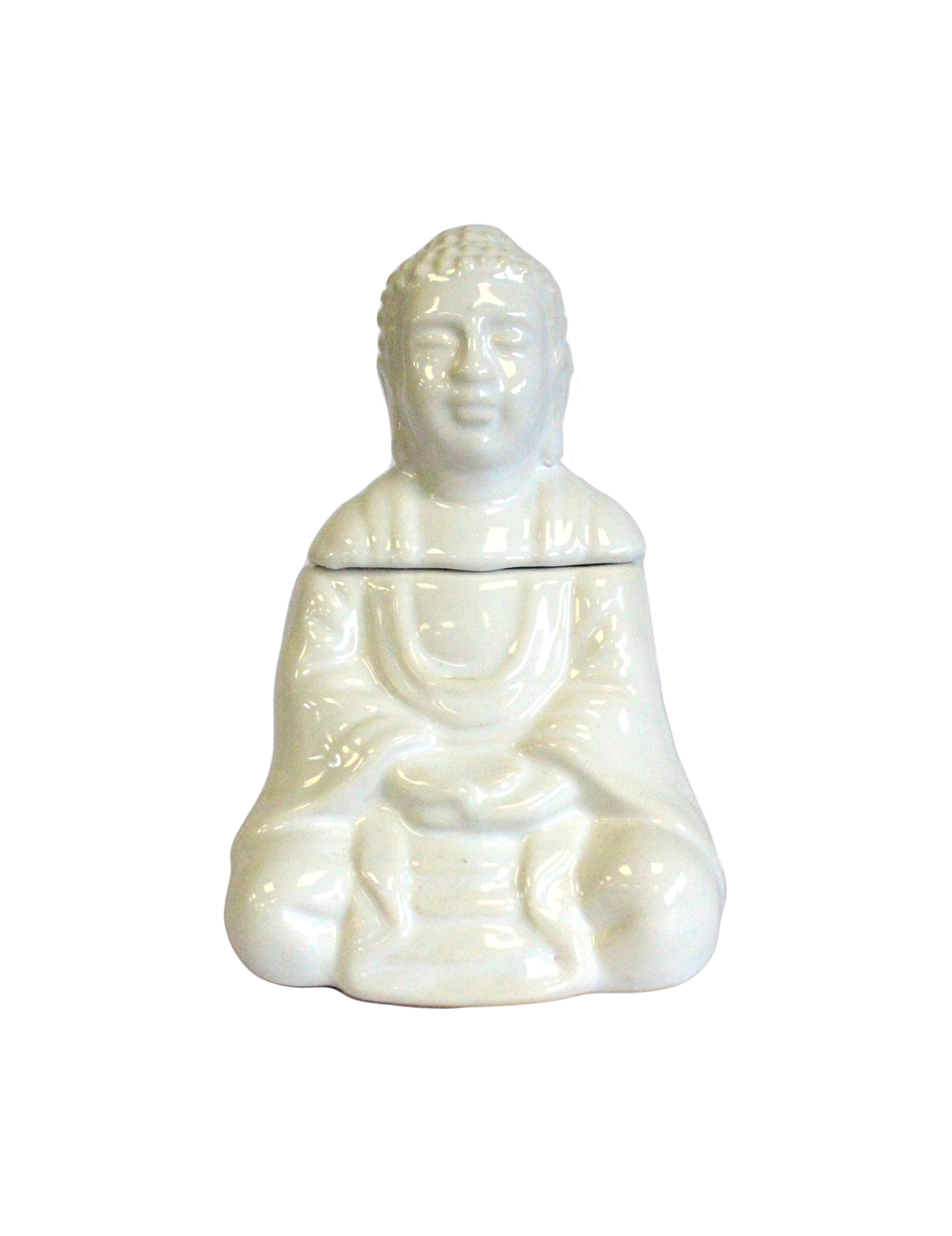 Siddende Buddha Oliebrænder Hvid