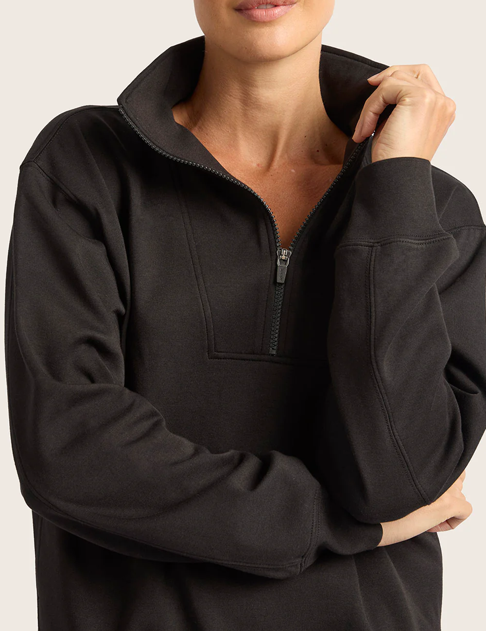 Sweatshirt med halv lynlås - Sort