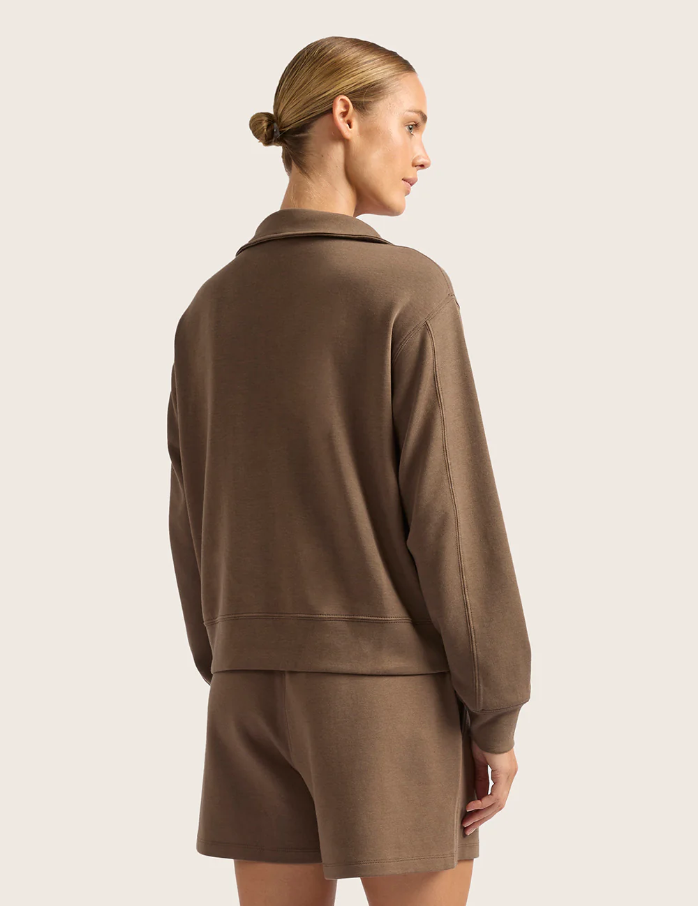 Sweatshirt med halv lynlås - Oyster