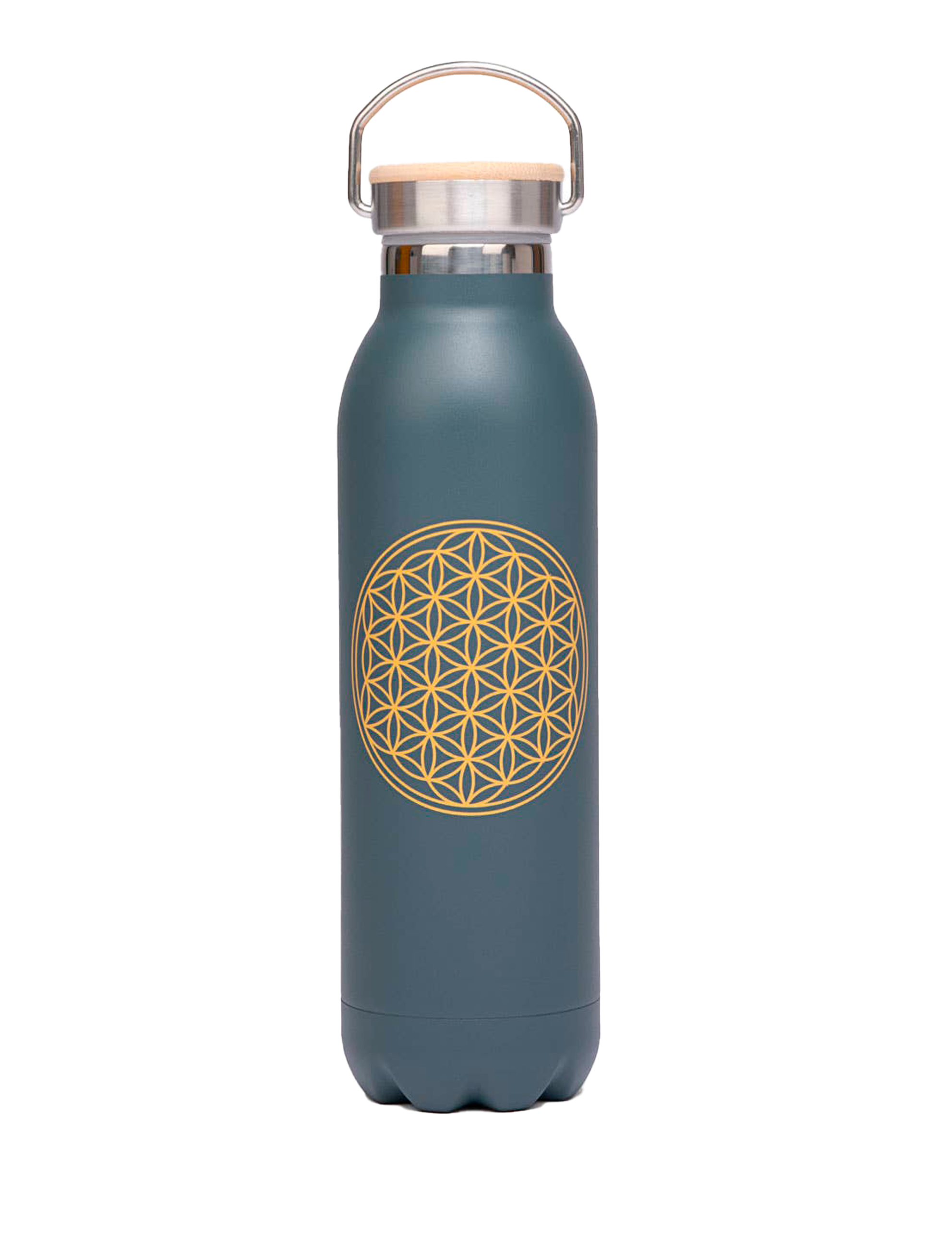 Isoleret vandflaske 'Flower of Life' motiv (600ml)- mat antracit