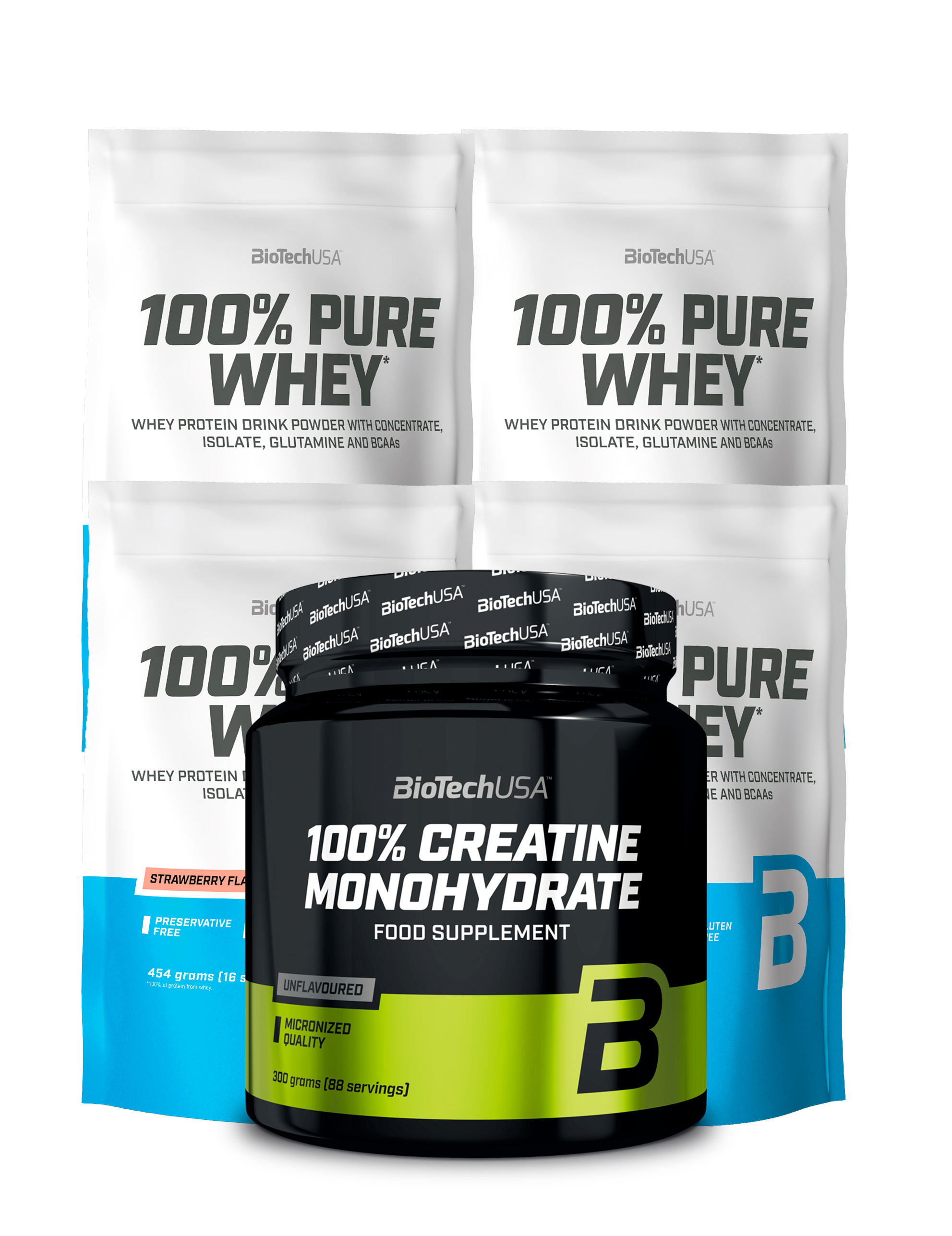 100% Pure Whey Protein (4x454g) + 100% Creatine Monohydrate