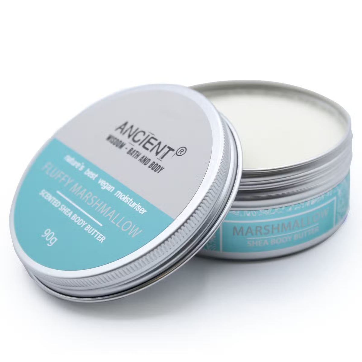 Ancient Wisdom Shea Body Butter Fluffy Marshmallow, 90 g – åben dåse