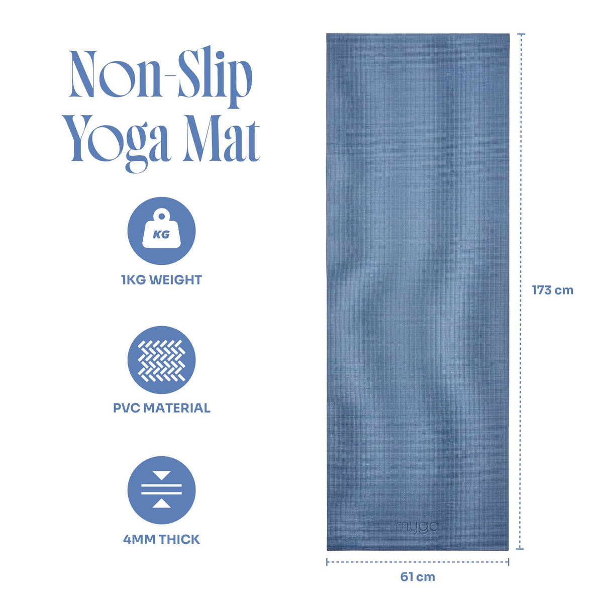 Myga begynder-yogamåtte 4 mm – Navy Peony