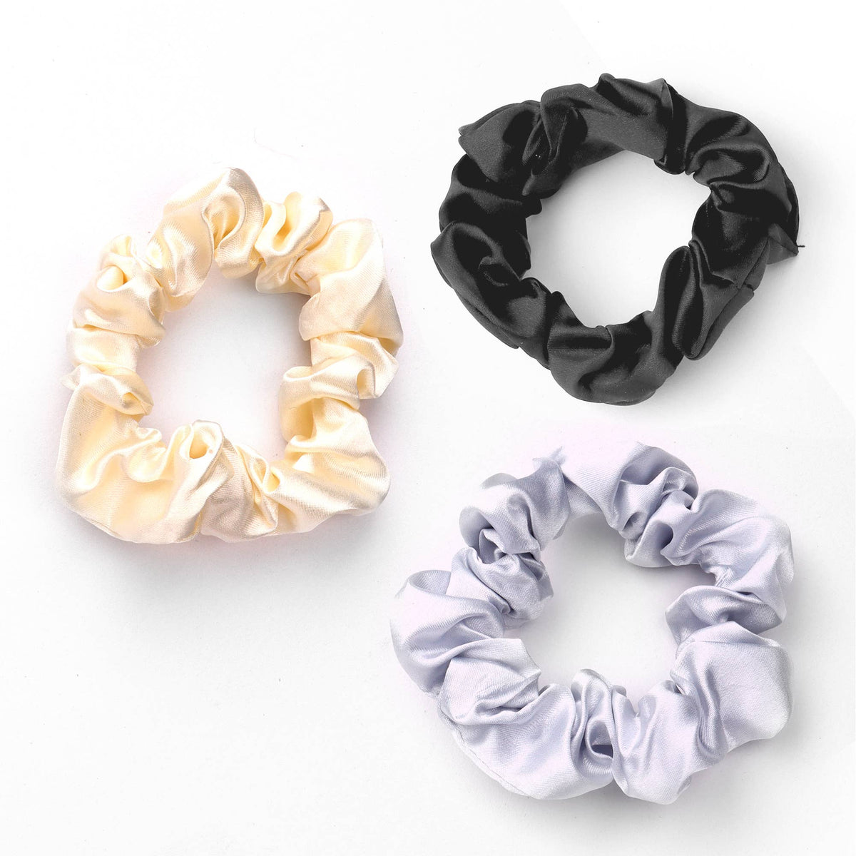 Myga scrunchies – 3 stk. i sølv, hvid og sort