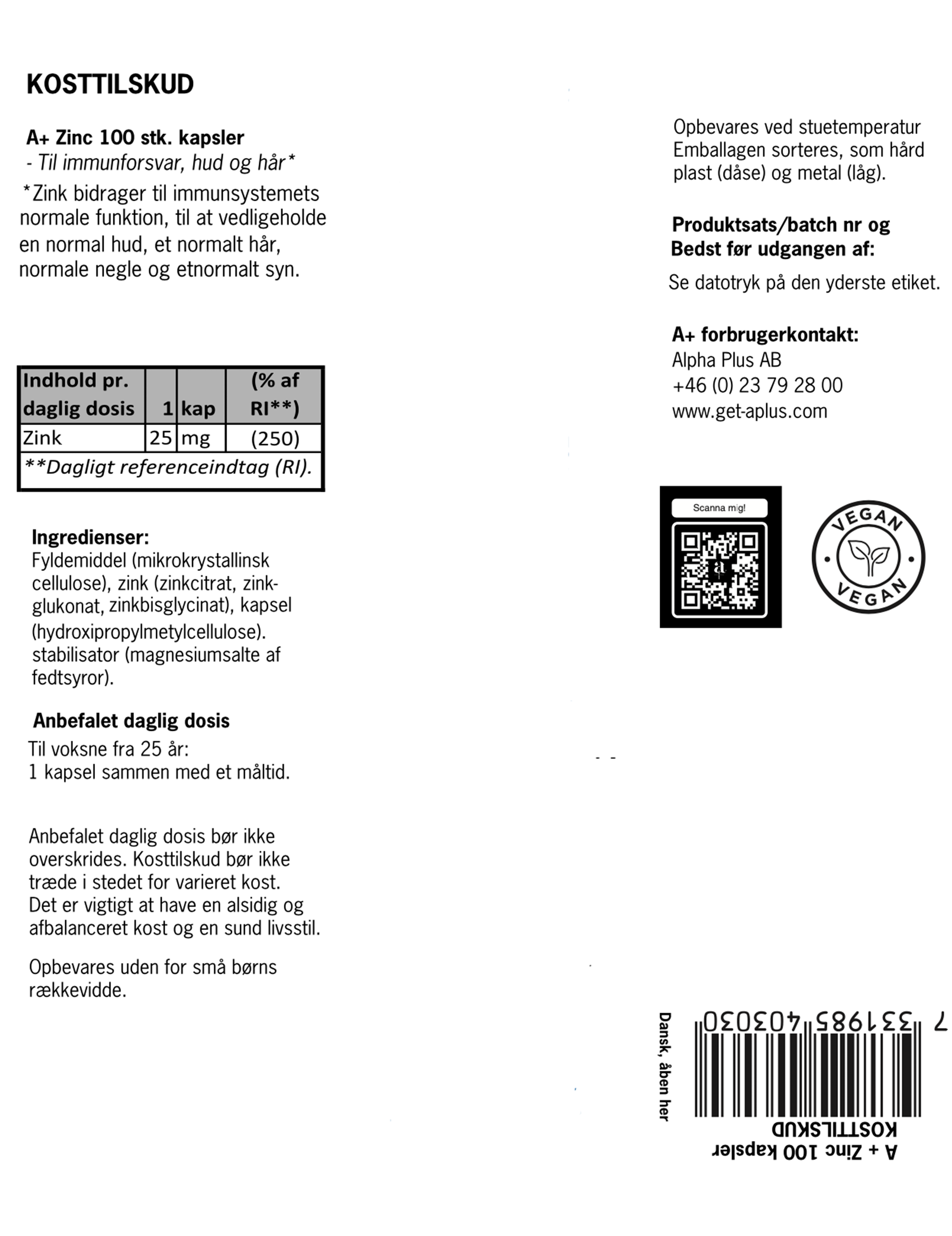 A+ Zinc (100 kapsler)