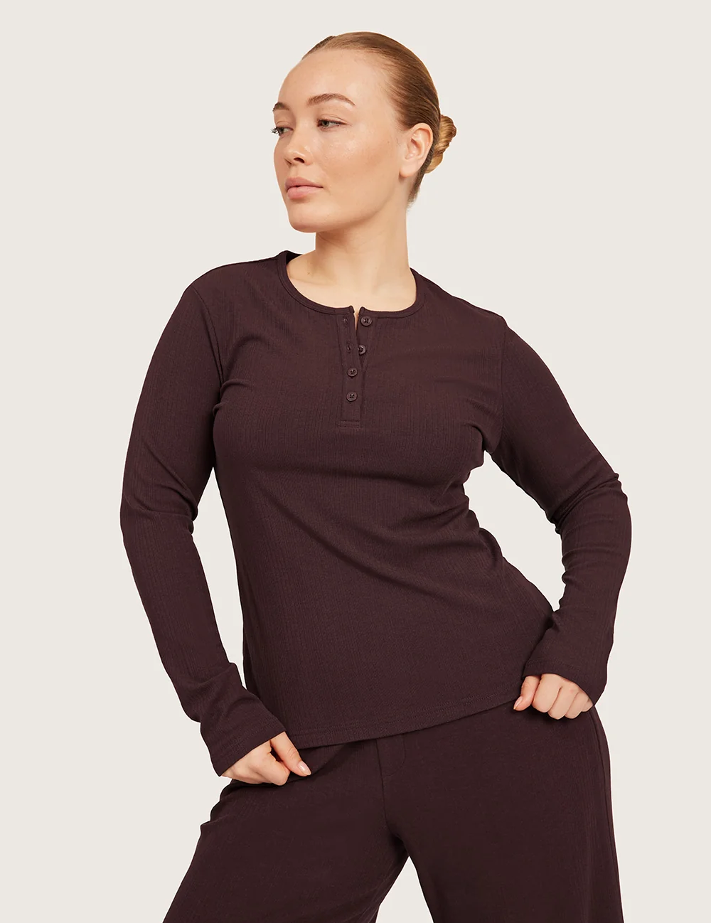 AiraRib™ langærmet Henley-top – Mulberry – billede 12