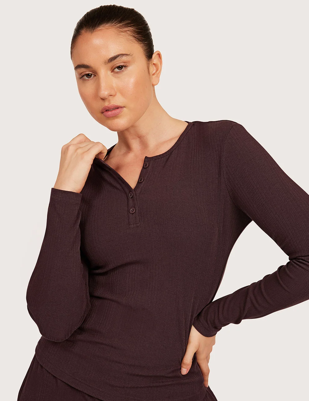 AiraRib™ langærmet Henley-top – Mulberry – billede 5