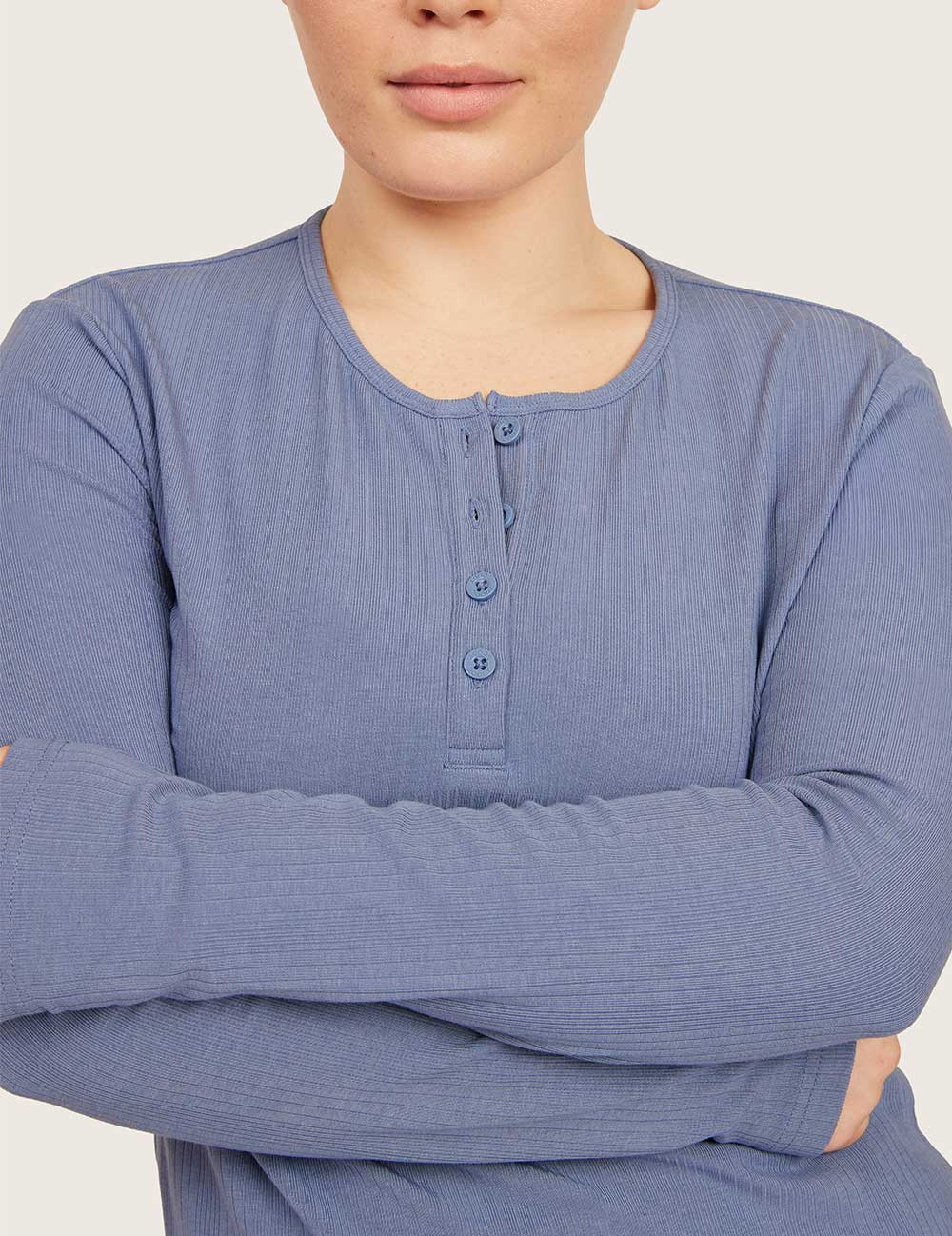 AiraRib™ langærmet Henley-top – Steel Blue – billede 10