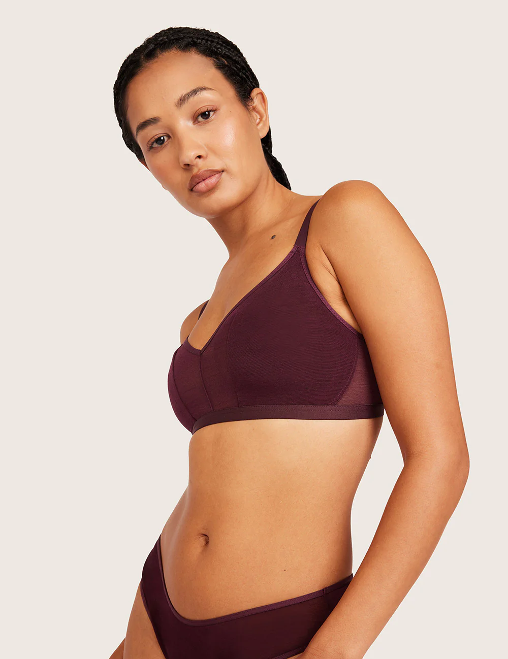 Boody FreeMesh Crop BH i farven Fig med blød elastik under barmen