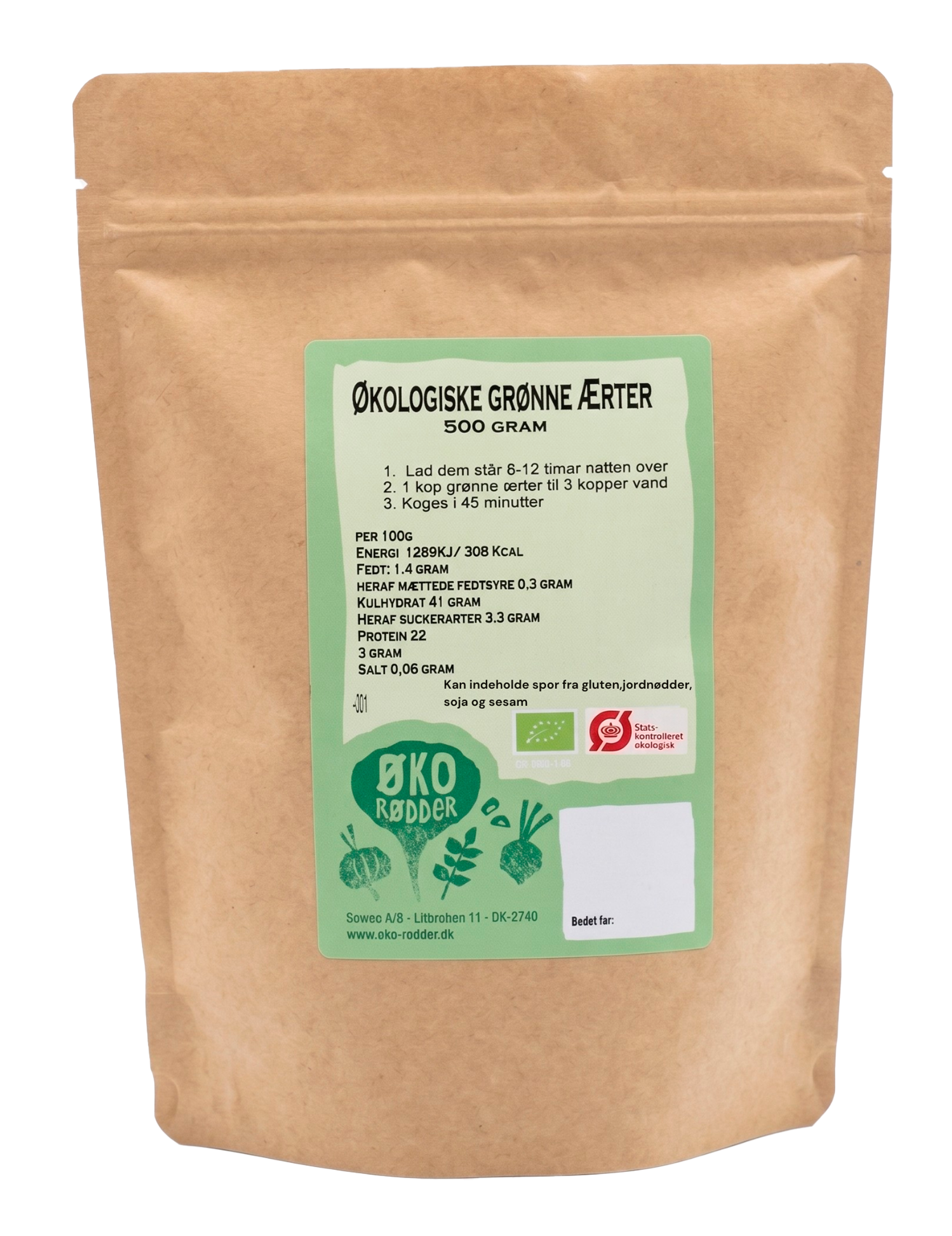 Økologiske Grønne Ærter (500g)