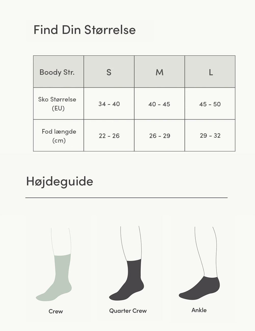 Størrelsesguide til sokker