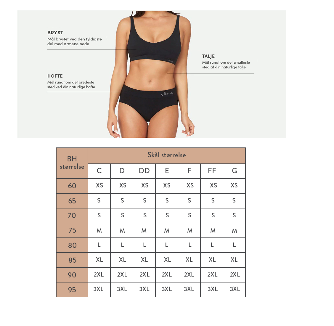 Størrelsesguide for Full Bust Wireless Bra – Black