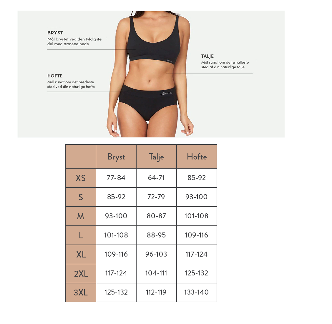 Størrelsesguide for Smoothing Shorts – Shell Lange (10")