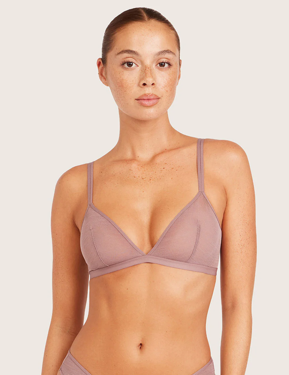 Boody FreeMesh® trekants-BH i Mauve – forfra på model
