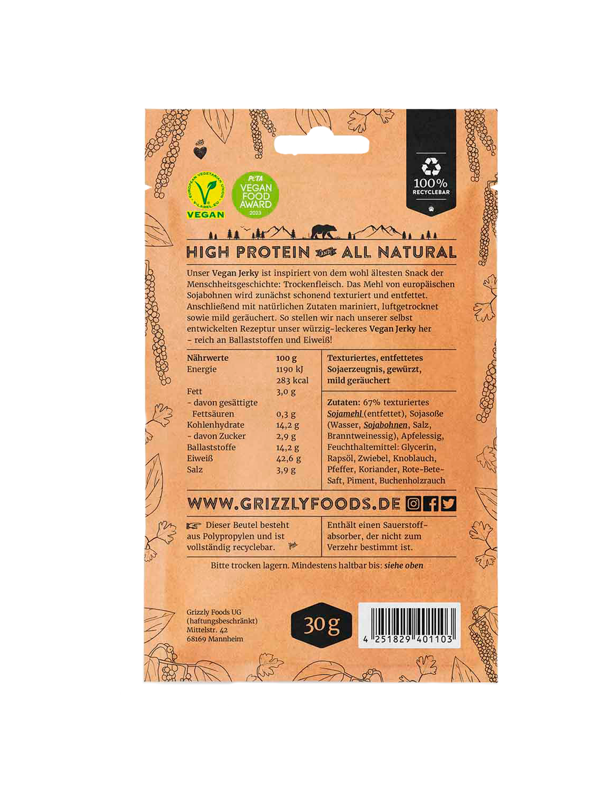 Vegan Jerky med knust peber (30 g)