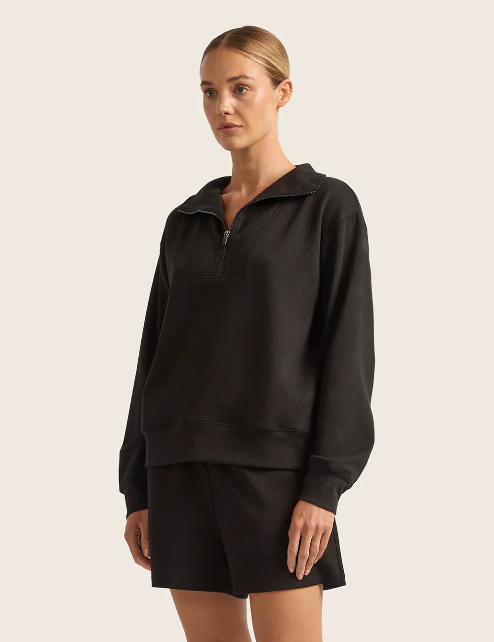 Sweatshirt med halv lynlås - Sort