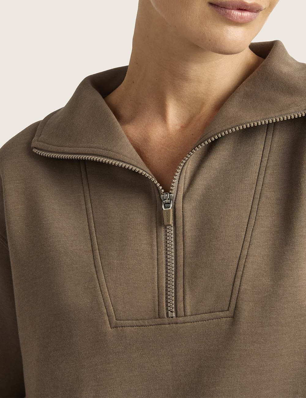 Sweatshirt med halv lynlås - Oyster