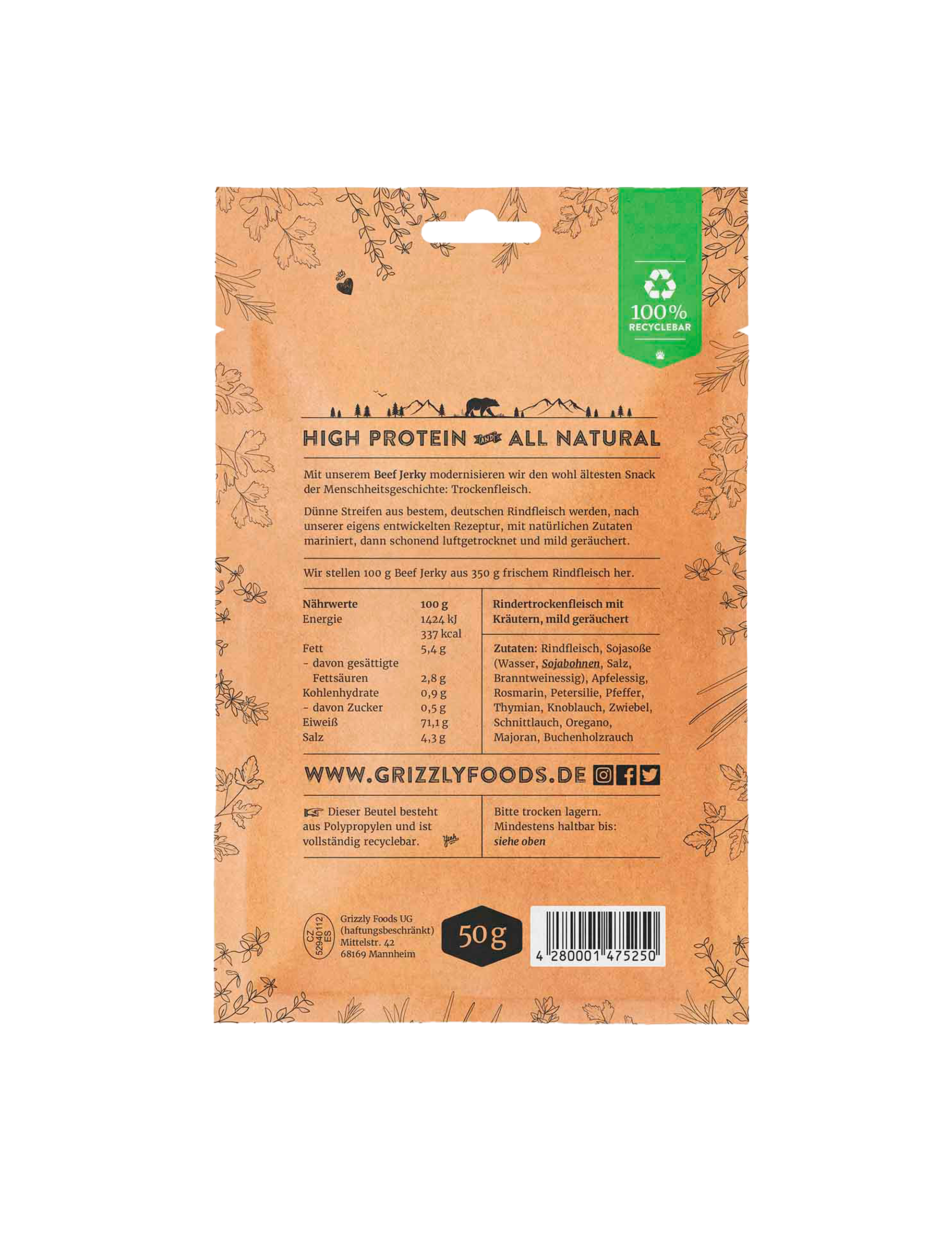 Beef Jerky med urteblanding Garden Greens (50g)