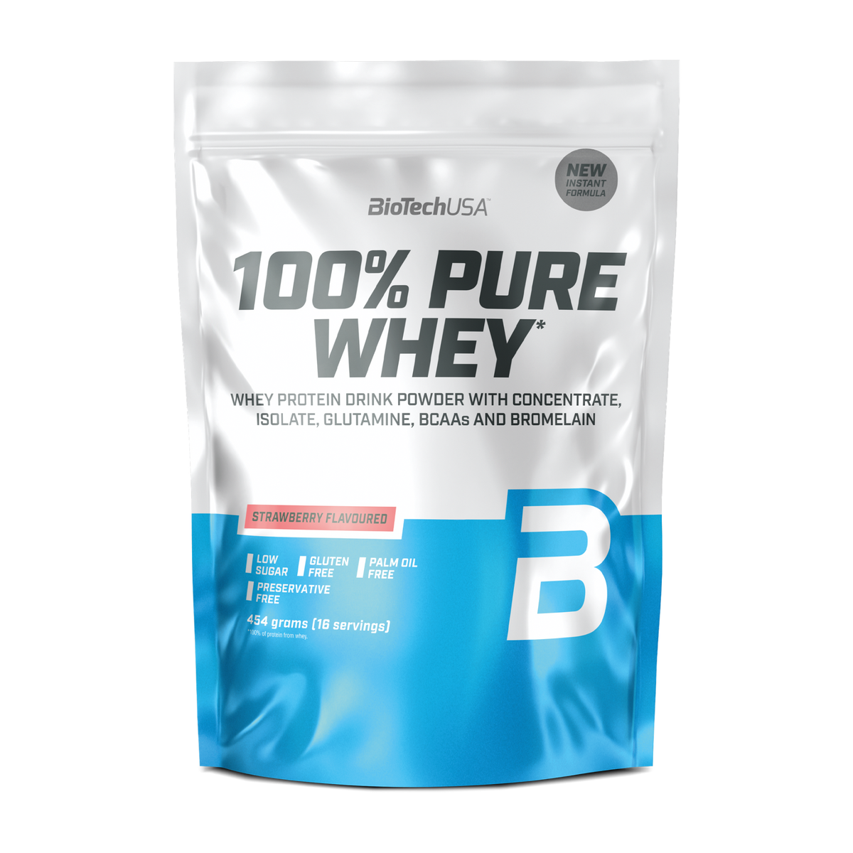BioTechUSA 100% Pure Whey Protein med jordbærsmag, 454 g