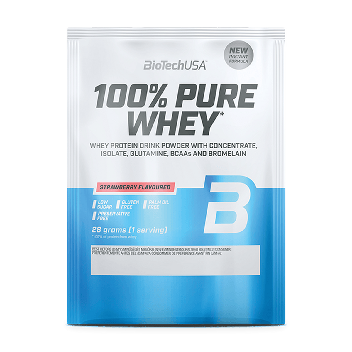BioTechUSA 100% Pure Whey Protein med jordbærsmag, 28 g