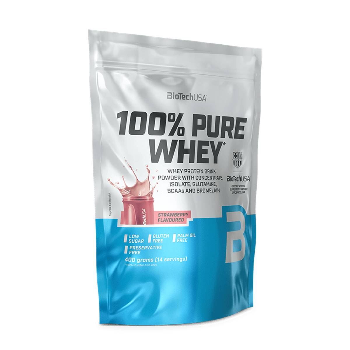 BioTechUSA 100% Pure Whey Protein med jordbærsmag, 400 g