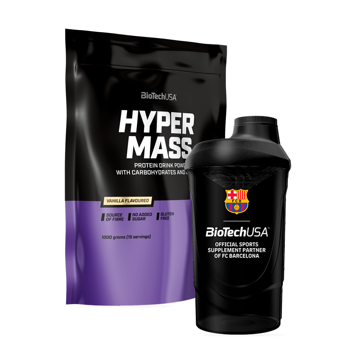 BioTechUSA Hyper Mass Vanilla 1000 g med FC Barcelona-shaker
