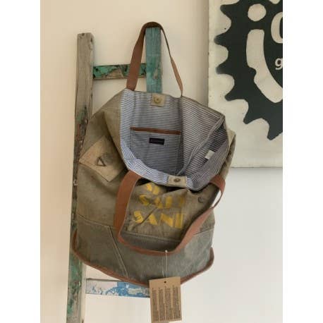 RETRO RR30 tote-taske i lærred – åben taske med stribet for