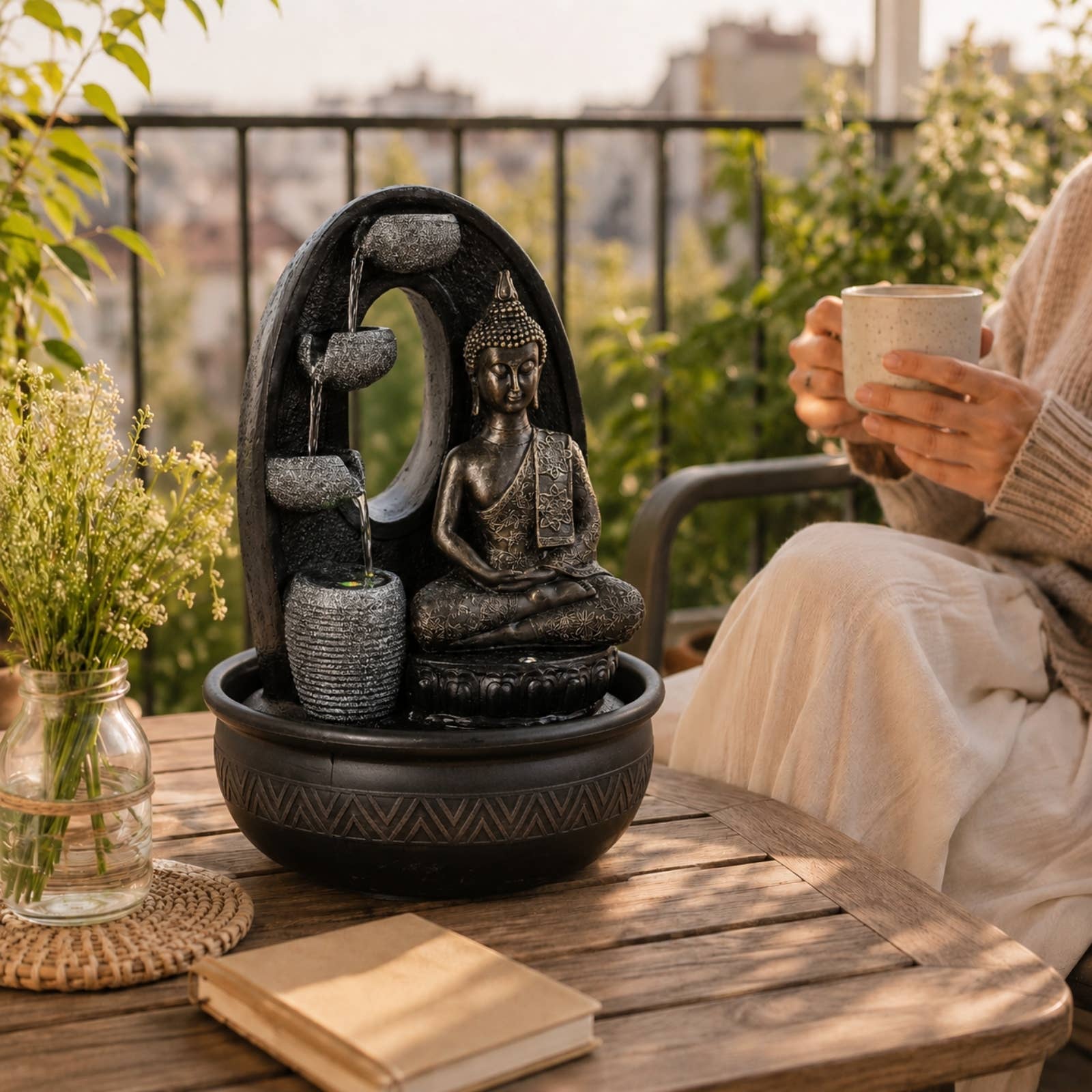 Harmonie Buddha Fontæne med LED