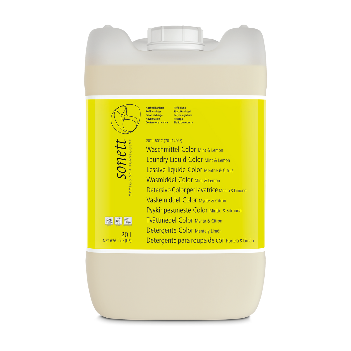 Sonett Økologisk Vaskemiddel til Kulørt Tøj – Mint & Citron (20 l)
