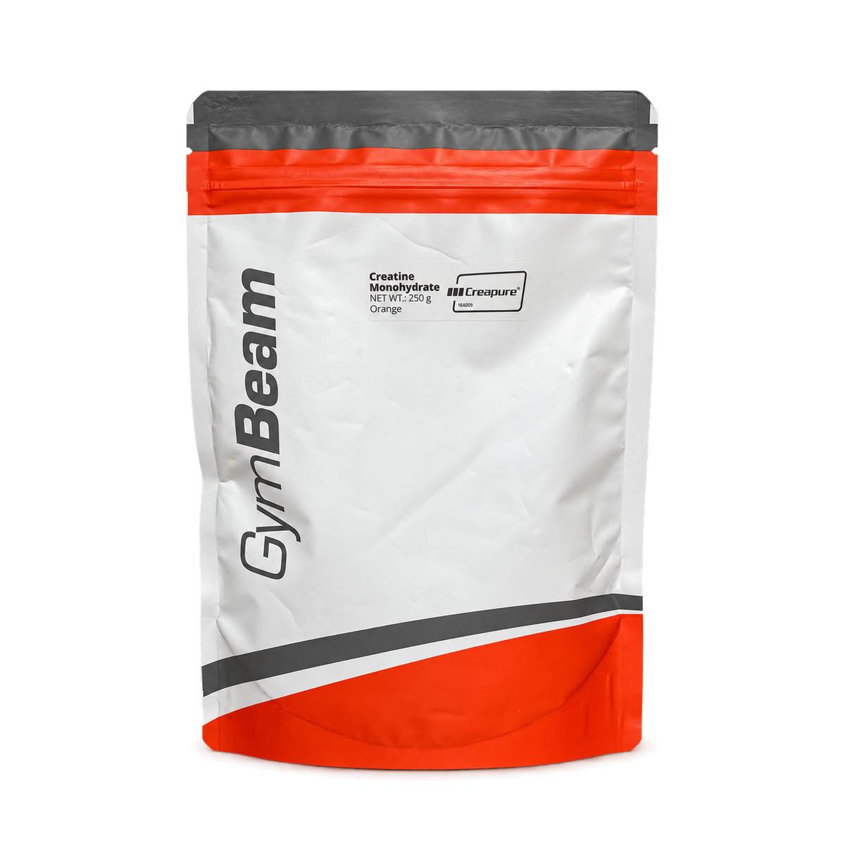 GymBeam Creatine Monohydrate Creapure® 250 g, appelsin – pose set forfra
